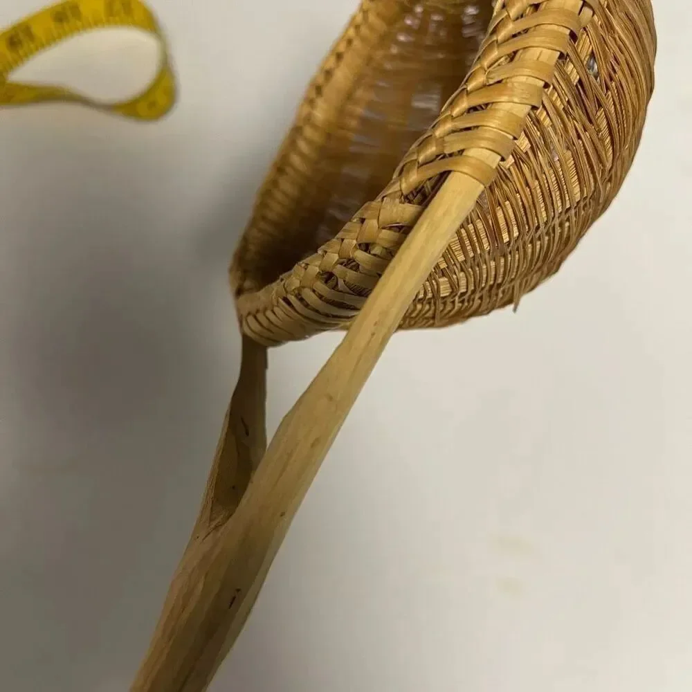 Vintage hand & carved woven bamboo rice strainer or colander.